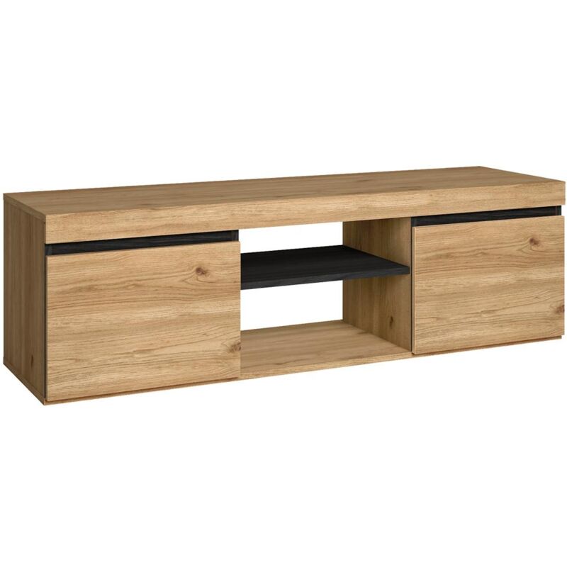 Skraut Home - TV-Möbel mod.NATURALE ''Eiche/Schwarz'', 2 Türen und 2 Wohnungen, Wohn- und Esszimmer, 140x40x41cm - BRAUN