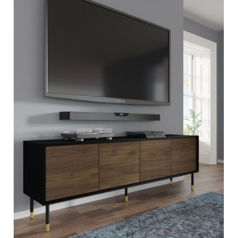 TV-Möbel Rani mit 4 Türen, Holzoptik und Schwarz, 180cm