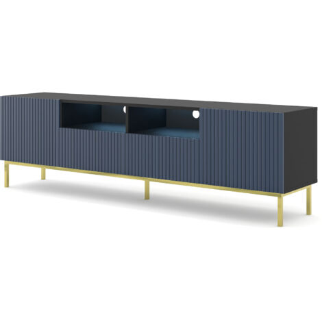 TV-Möbel Ravenna B 200 2D2S schwarz matt/blau marine goldener Rahmen