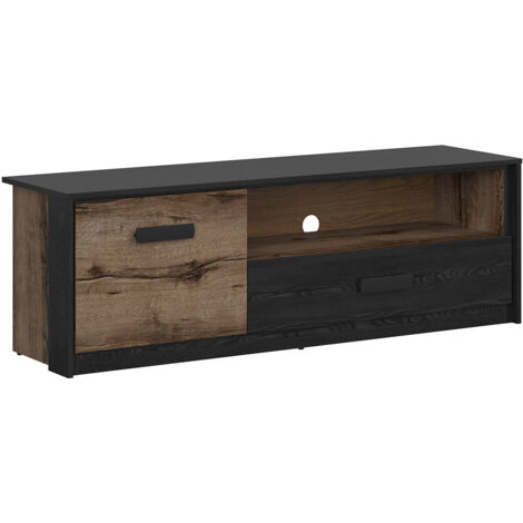 TV-Möbel Romane mit 1 Schublade und 1 Tür, Holzoptik und Schwarz, 150cm