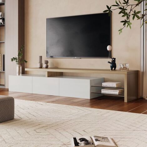 TV-Möbel - TANANT - Modern - Integrierte LED-Beleuchtung - 2 Regale - 3 Türen - 200x39x42 cm