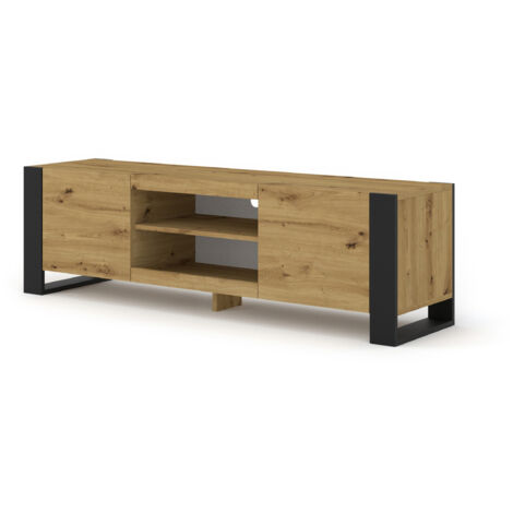 TV-Möbel TV-Schrank TV-Boden Eiche mit schwarzen Beinen 158x40x47cm MONDI