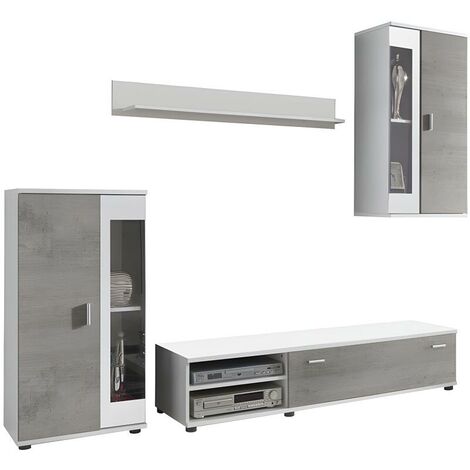 TV-Möbel TV-Wand mit Stauraum & LEDs - Betoneffekt & Weiß - DYLAN - Grau, Weiß