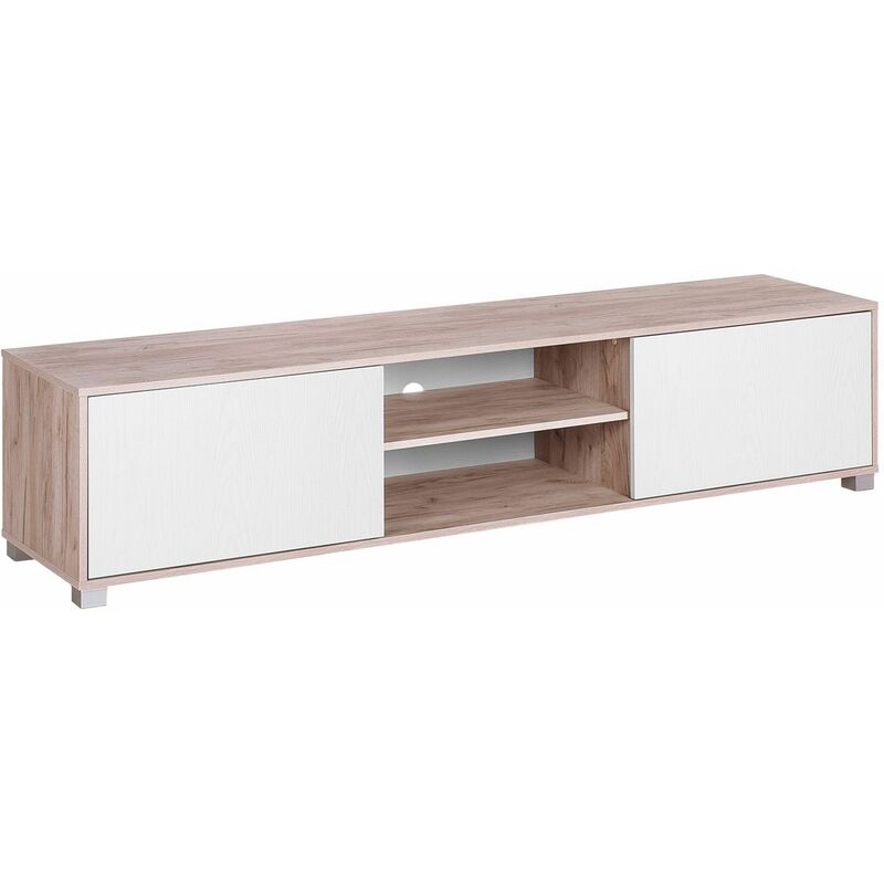 TV Möbel Heller Holzfarbton Weiß Faserplatte Polypropylen 41 x 180 x 37 cm Skandinavisch Elegant Trendy Multifunktional Wohnzimmer - Heller