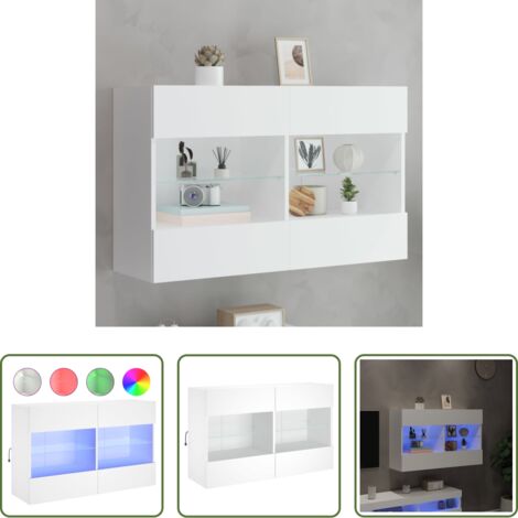 TV -  Mueble de TV de pared con luces LED blanco 98,5x30x60,5 cm