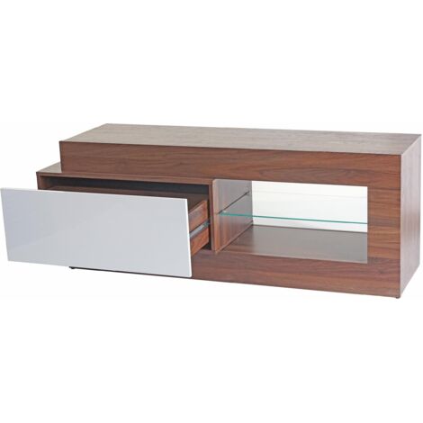 TV-Rack HHG-098, Fernsehtisch Lowboard Schrank, 3D-Struktur Walnuss-Optik hochglanz 55x150x47cm