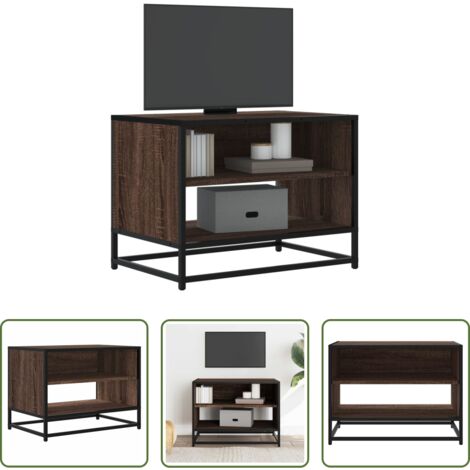 TV Rack -  Mobile TV Rovere Marrone 61x40x46 cm Legno Multistrato Metallo