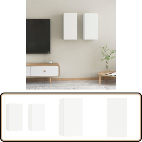 TV-Schränke 2 Stk. Weiß 30,5x30x60 cm Holzwerkstoff - TV-Wandregal - Holzschrank - Regal Weiß - Wohnwand - Fernsehtisch