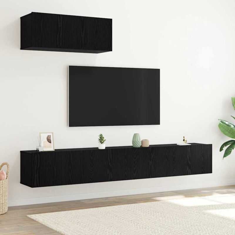 3-teiliges Tv-schrank-set, Wandmontiert, Aus Schwarzem Eichenfurnier Vidaxl