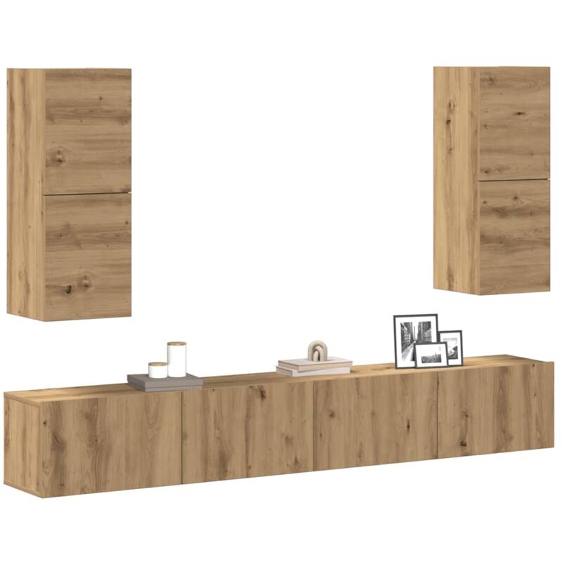 Vidaxl - 4-tlg. Tv-schrank-set Wandmontage Artisan-eiche Holzwerkstoff
