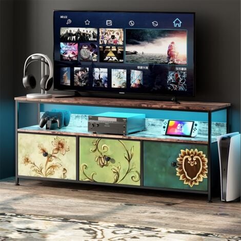 EIFSON 108 cm, mit drei Schubladen in Tigerfelloptik, einstellbarer LED-Beleuchtung, Oberseite in Tigerfelloptik, Spanplatte, Vintage-Stil, 108x30x57 cm – Walnuss