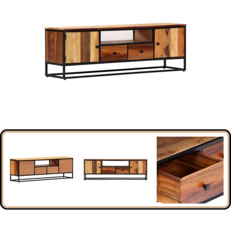 TV-Schrank 120x30x40 cm Massives Altholz und Stahl - Vintage TV-Schrank - Altholzmöbel - Wohnzimmerschränke - Fernsehtisch - Regal