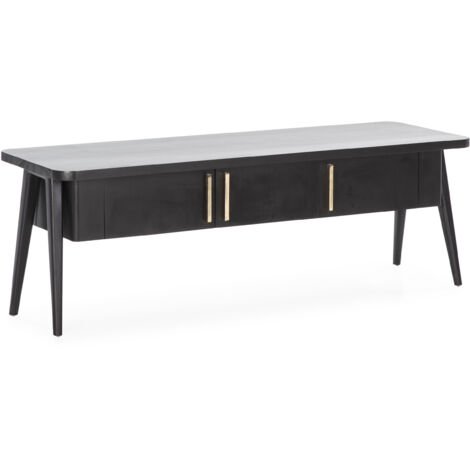 TV-Schrank 150X50X51 Schwarzes Holz/Goldenes Metall
