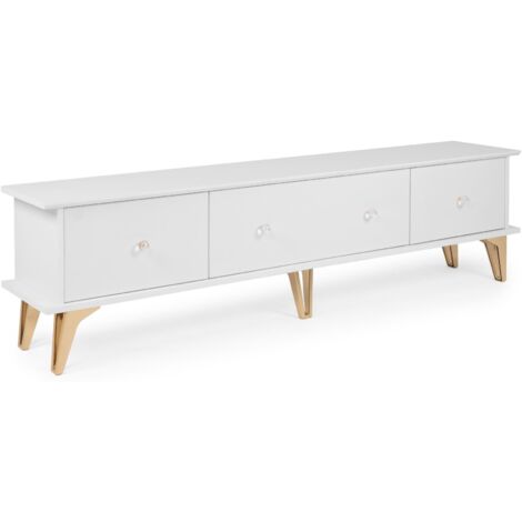 TV-Schrank 180x35x48 cm mattweiß mit drei Klappen - Rennes