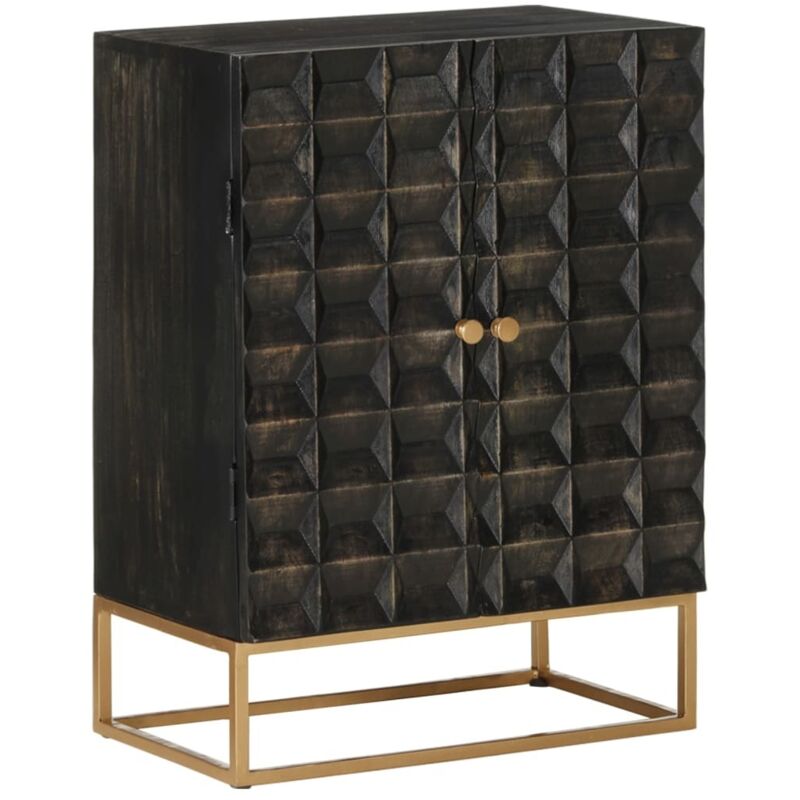 Sideboard Schwarz 55x34x75 Cm Massivholz Mango Und Eisen Vidaxl