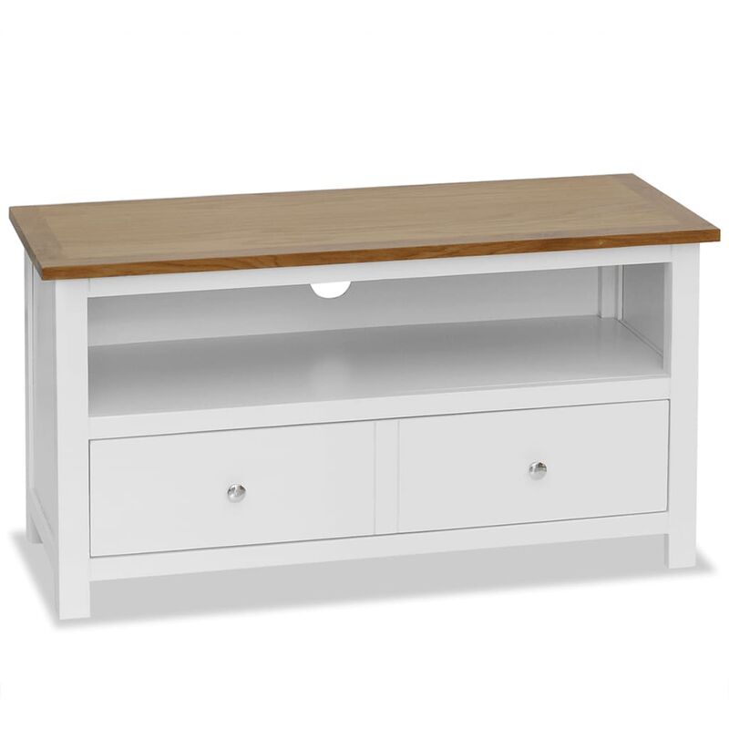 Vidaxl - TV-Schrank Massivholz Eiche 90x35x48cm Weiß Braun - Weiß