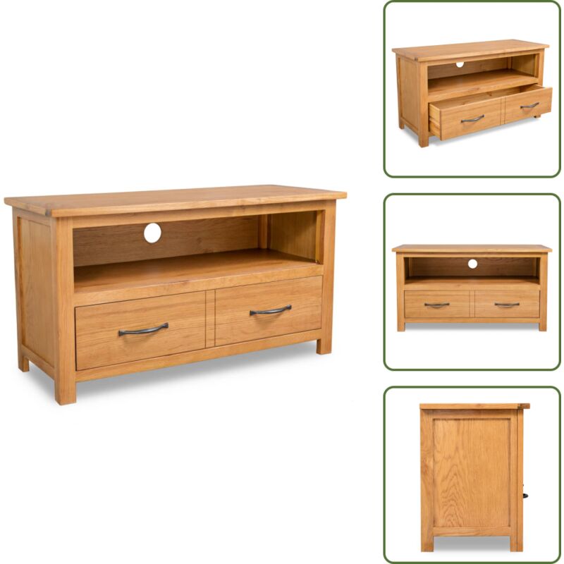 Vidaxl Tv-schrank 90x35x48 Cm Massivholz Eiche - Tv Schrank - Holzmöbel - Eichenholzmöbel - Wohnzimmer Möbel - Fernsehtisch