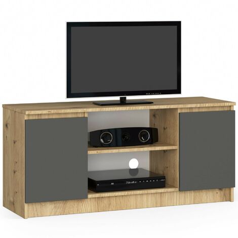 TV Schrank AKORD Fernsehkommode 120 cm Eiche Artisan 2 Türen 2 Ebenen Front Graphitgrau B120 x H55 x T40 cm