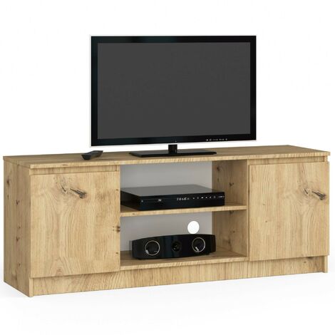 TV Schrank AKORD Fernsehkommode 140 cm Eiche Artisan 2 Türen 2 Ebenen B140 x H55 x T40 cm