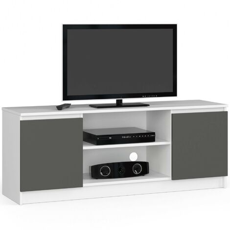 TV Schrank AKORD Fernsehkommode 140 cm Weiß 2 Türen 2 Ebenen Front Graphitgrau B140 x H55 x T40 cm