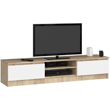 TV Schrank AKORD Fernsehkommode 160 cm Sonoma-Eiche 2 Türen 2 Ebenen Front Weiß B160 x H33 x T40 cm
