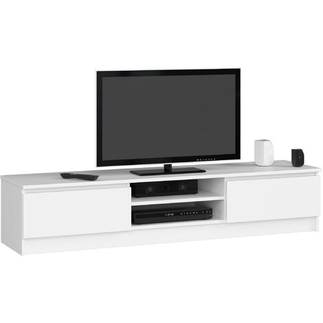 TV Schrank AKORD Fernsehkommode 160 cm Weiß 2 Türen 2 Ebenen B160 x H33 x T40 cm