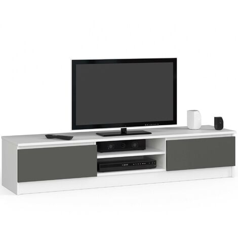 TV Schrank AKORD Fernsehkommode 160 cm Weiß 2 Türen 2 Ebenen Front Graphitgrau B160 x H33 x T40 cm