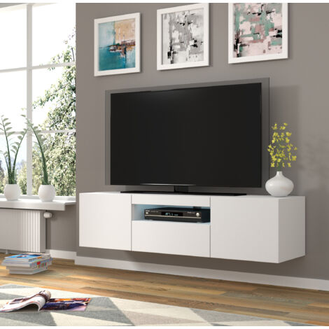 TV Schrank AURA 150x37x42 cm Hängend oder Stehen universal Unterschrank Fernsehschrank TV Board Lowboard  Sideboard HiFi-Tisch Hängender Schrank Weiß Matt