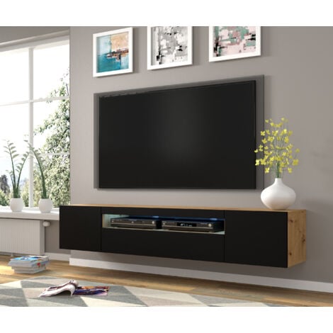 TV Schrank AURA 200x37x42 cm Hängend oder Stehen universal Unterschrank Fernsehschrank TV Board Lowboard  Sideboard HiFi-Tisch Hängender Schrank Eiche Artisan/ Schwarz Matt