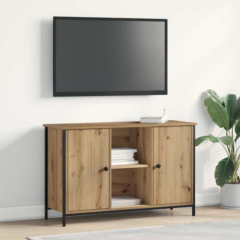 Vidaxl - Tv-schrank Schwarz Eiche 101x35x65 Cm Engineered Wood Und Stahl