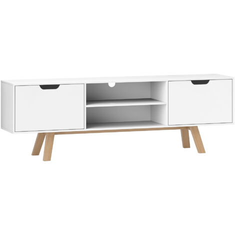 TV-Schrank, Fernsehtisch für Fernseher bis zu 65 Zoll, Lowboard mit 2 Schränken und 2 Regalebenen, Fernsehschrank für Wohnzimmer, 150 x 39 x 50 cm Weiß