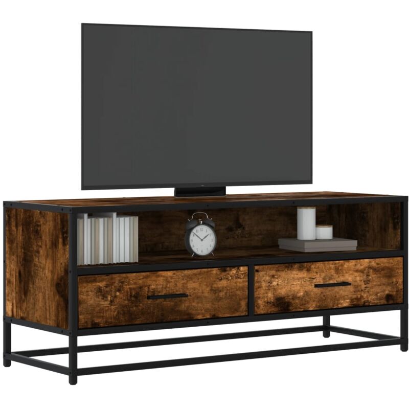 Vidaxl - Tv-schrank Räuchereiche 100x34, 5x40 Cm Holzwerkstoff Und Metall