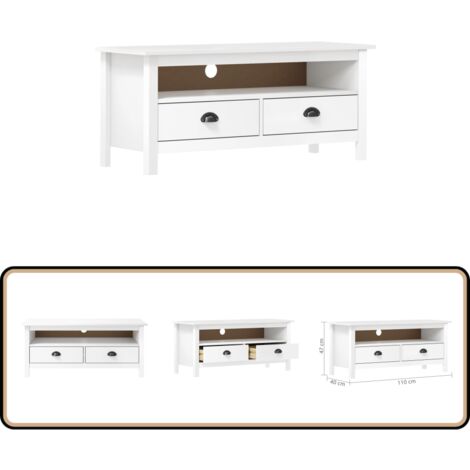 TV-Schrank Hill Weiß 110x40x47 cm Massivholz Kiefer - Fernsehschränkchen - Massivholzmöbel - Kiefernholzmöbel - Weißer Schrank - TV Möbel