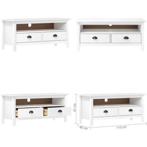 TV-Schrank Hill Weiß 110x40x47 cm Massivholz Kiefer - Fernsehschränkchen - Massivholzmöbel - Kiefernholzmöbel - Weißer Schrank - TV Möbel - Home & Living