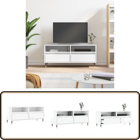 TV-Schrank Hochglanz-Weiß 100x34,5x44,5 cm Holzwerkstoff - TV Schrank - Fernsehtisch - Holz Sideboard - Weißer TV Stand - Regal Für Wohnzimmer