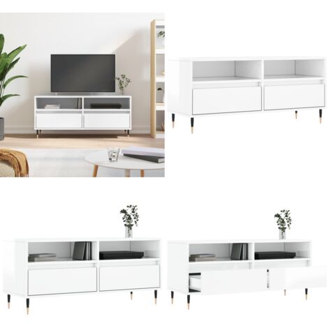 TV-Schrank Hochglanz-Weiß 100x34,5x44,5 cm Holzwerkstoff - TV Schrank - Fernsehtisch - Holz Sideboard - Weißer TV Stand - Regal Für Wohnzimmer - Home & Living