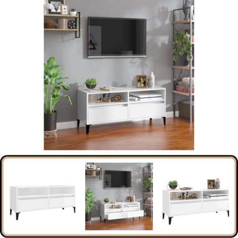 TV-Schrank Hochglanz-Weiß 100x34,5x44,5 cm Holzwerkstoff - TV Schrank - Fernsehtisch - Wohnzimmerschrank - Holzwerkstoff Möbel - Weißer TV Stand