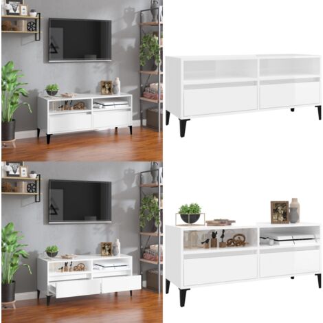 TV-Schrank Hochglanz-Weiß 100x34,5x44,5 cm Holzwerkstoff - TV Schrank - Fernsehtisch - Wohnzimmerschrank - Holzwerkstoff Möbel - Weißer TV Stand - Home & Living