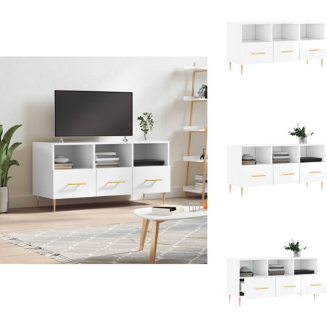 TV-Schrank Hochglanz-Weiß 102x36x50 cm Holzwerkstoff - TV Schrank - Fernsehtisch - Holzwerkstoff - Weiß - Wohnzimmermöbel