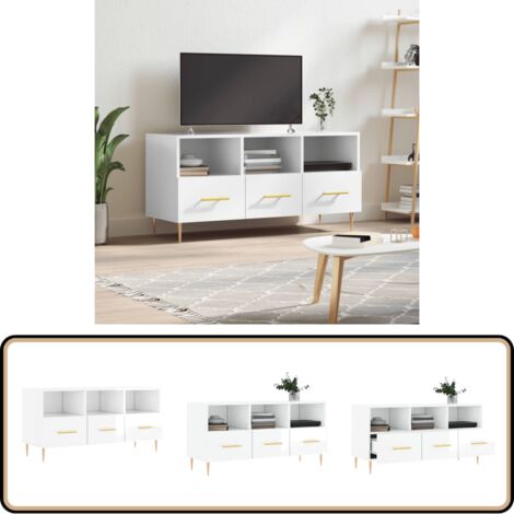TV-Schrank Hochglanz-Weiß 102x36x50 cm Holzwerkstoff - TV Schrank - Fernsehtisch - Holzwerkstoff - Weiß - Wohnzimmermöbel