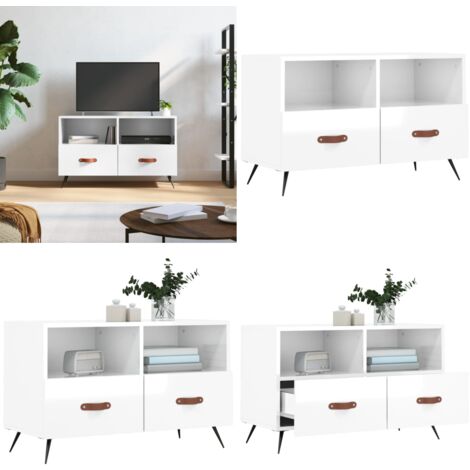 TV-Schrank Hochglanz-Weiß 80x36x50 cm Holzwerkstoff - TV Schrank - Fernsehtisch - Holzwerkstoff - Weißer TV Stand - Wohnzimmermöbel - Home & Living