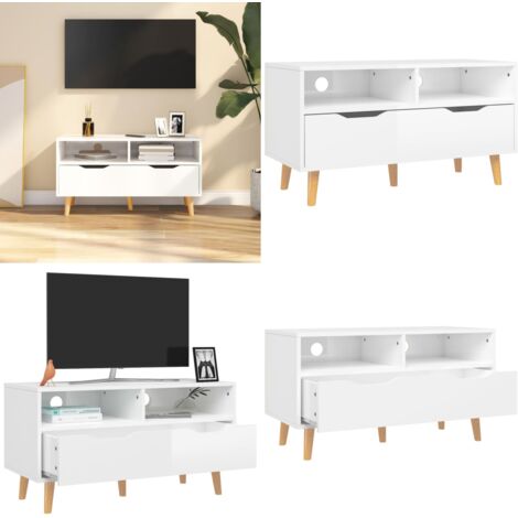TV-Schrank Hochglanz-Weiß 90x40x48,5 cm Holzwerkstoff - Fernsehschränkchen - TV Schrank - HIFI-Schrank - Weißes Regal - Wohnzimmer Dekoration - Home & Living