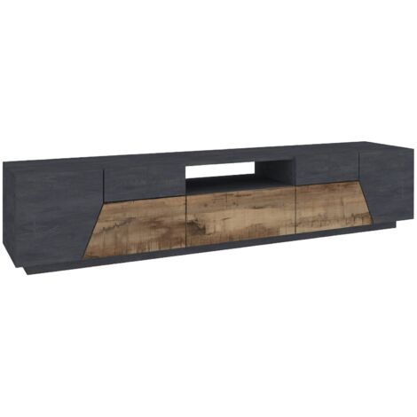 TV-Schrank Jacopo, niedriges Wohnzimmer-Sideboard, Fernsehständer-Basis, 100 % Made in Italy, 220 x 43 x 46 cm, Schiefer und Ahorn,