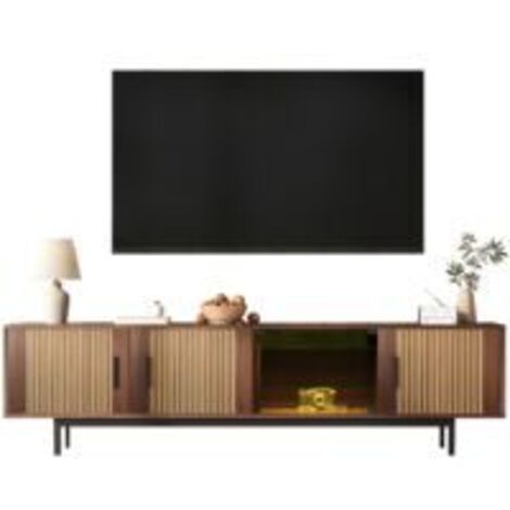TV-Schrank, lowboard mit geschnitzter Textur, TV-Möbel mit LED-Lichtleiste und Tür aus gehärtetem Glas
