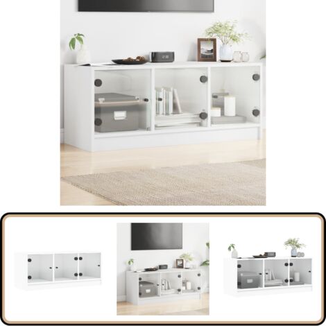 TV-Schrank mit Glastüren Weiß 102x37x42 cm - TV-Schrank - Fernsehtisch - Regal - Wohnzimmermöbel - Weißer TV-Stand