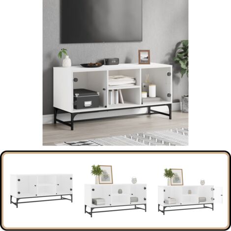 TV-Schrank mit Glastüren Weiß 102x37x50 cm - TV-Schrank - Weißer TV-Schrank - Fernsehtisch - Regal - Wohnzimmermöbel