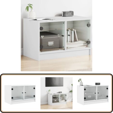 TV-Schrank mit Glastüren Weiß 68x37x42 cm - TV-Schrank - Fernsehtisch - Regal - Wohnzimmermöbel - Weißer TV-Stand