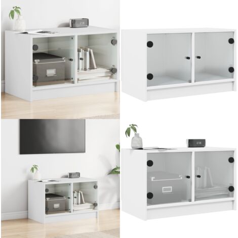 TV-Schrank mit Glastüren Weiß 68x37x42 cm - TV-Schrank - Fernsehtisch - Regal - Wohnzimmermöbel - Weißer TV-Stand - Home & Living
