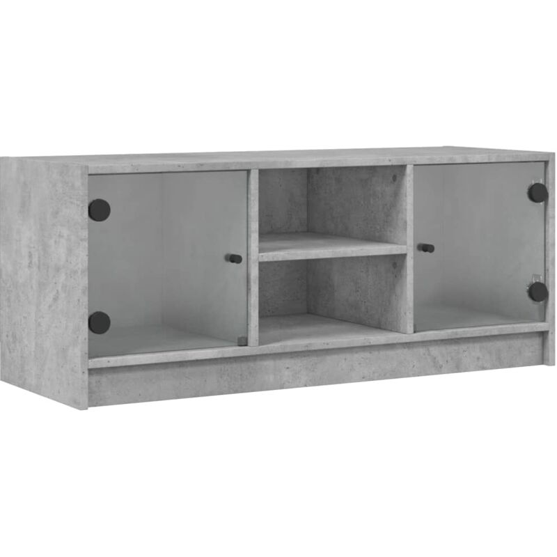 Vidaxl - Tv-schrank Mit Glastüren Betongrau 102x37x42 Cm