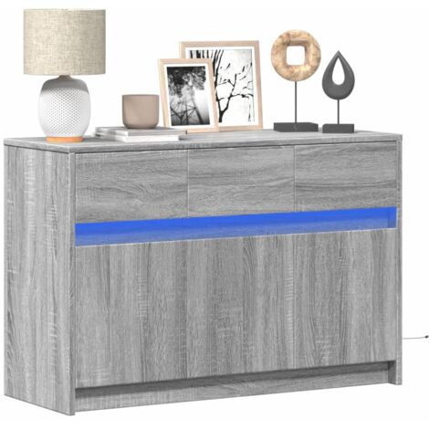 TV-Schrank mit LED-Beleuchtung Grau Sonoma 91x34x61 cm vidaXL